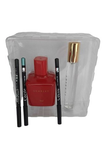 Rebul Scarlet 5 Parça Mini Kadın Parfüm Seti EDP-EDT 50 ml + 20 ml + 3 Adet Cecile Makyaj Kalemi