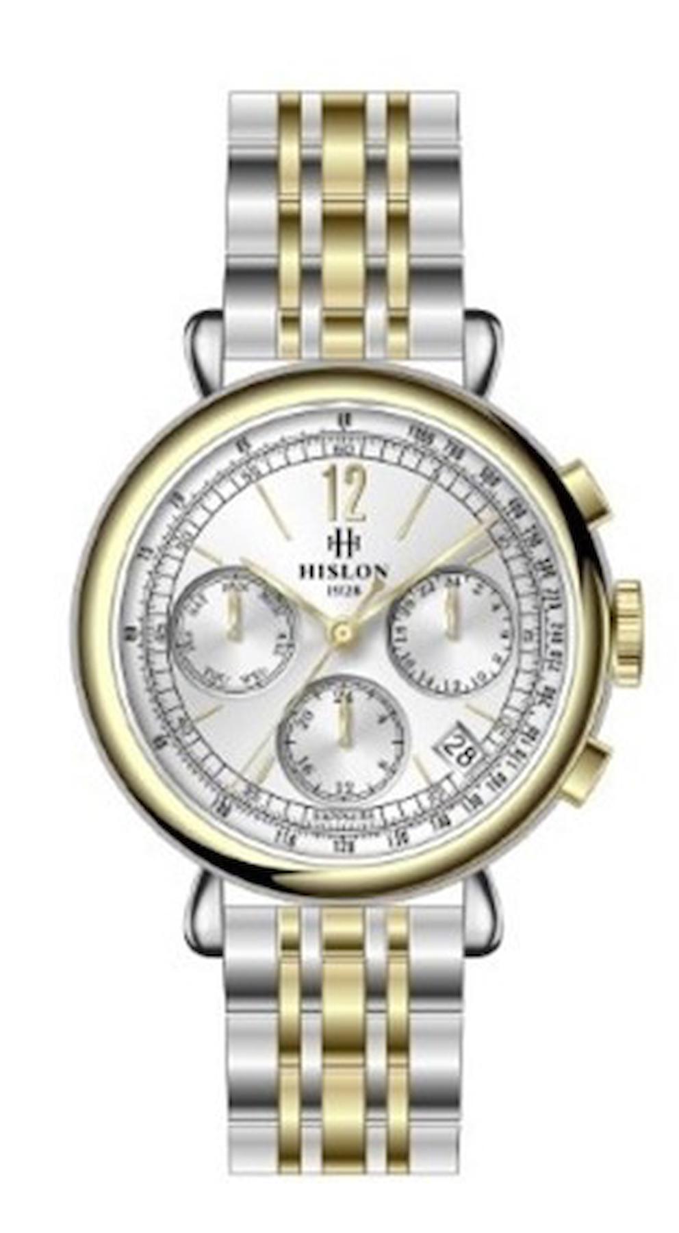 Hislon QT142T-02SG Takvimli 36 mm Altın-Gri Çelik Kordon Analog Kadın Kol Saati