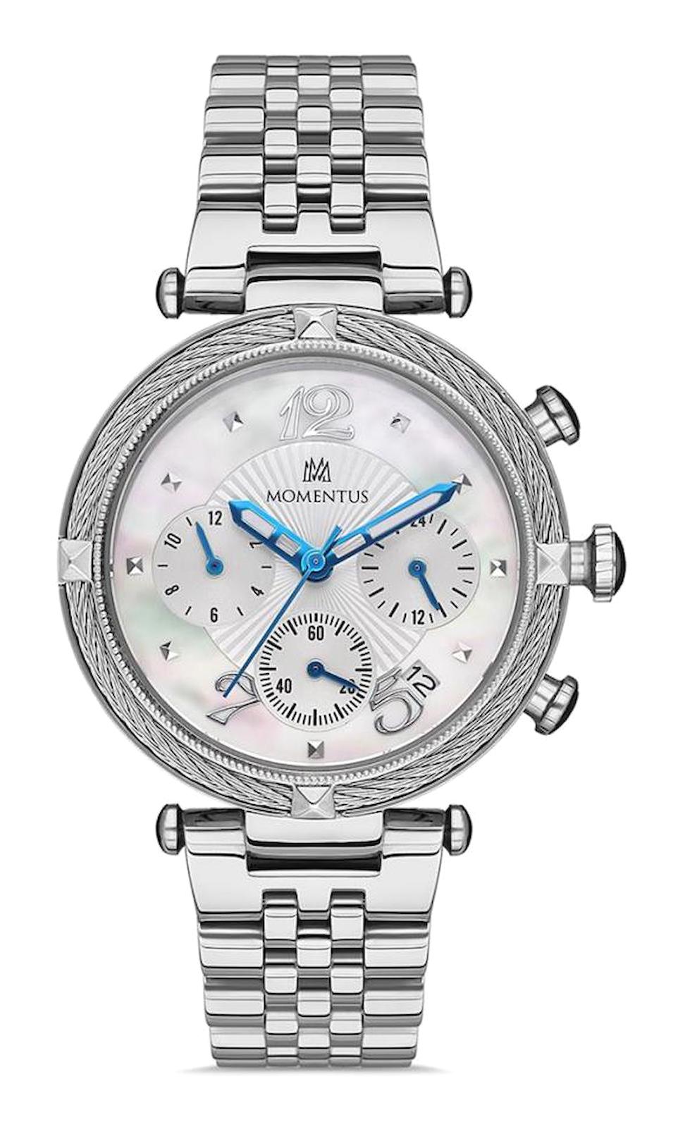 Momentus CS382S-02SS Takvimli 38 mm Gri Çelik Kordon Analog Kadın Kol Saati