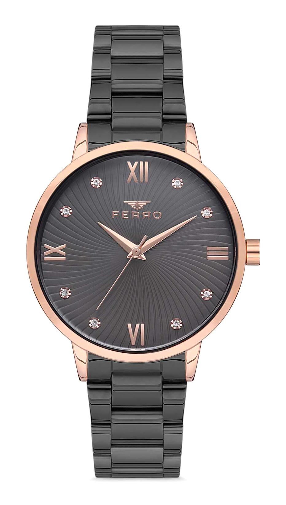 Ferro F21122A-1163-Q 32 mm Antrasit Metal Kordon Analog Kadın Kol Saati