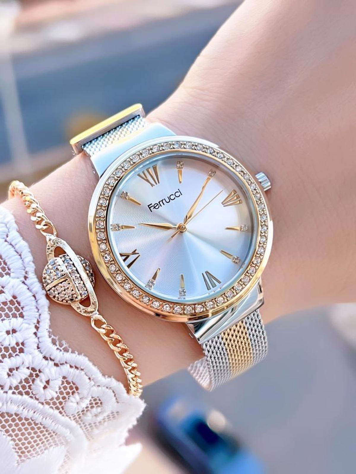 Ferrucci FRC1.462 36-40 mm Altın-Gri Çelik Kordon Analog Kadın Kol Saati