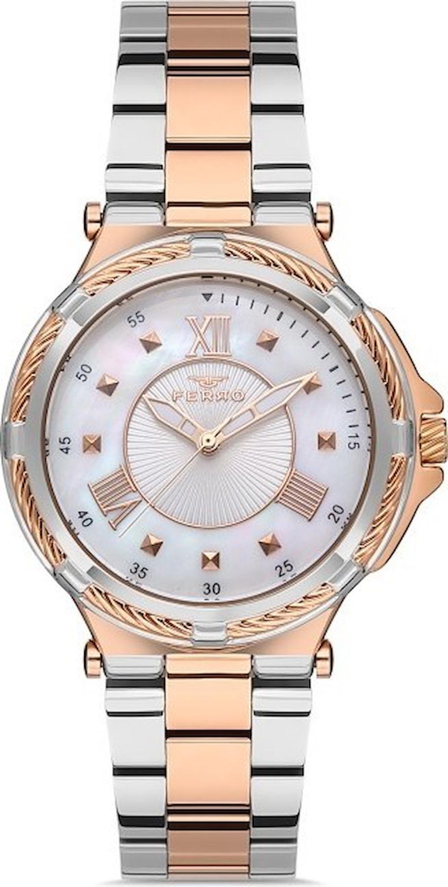 Ferro FL21272A-E 35 mm Gri-Rose Gold Çelik Kordon Analog Kadın Kol Saati