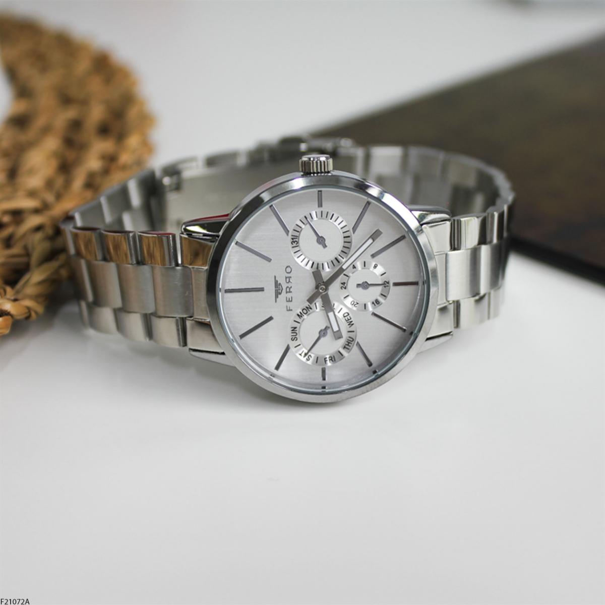Ferro F21072A Takvimli 36 mm Gri-Rose Gold Metal Kordon Analog Kadın Kol Saati