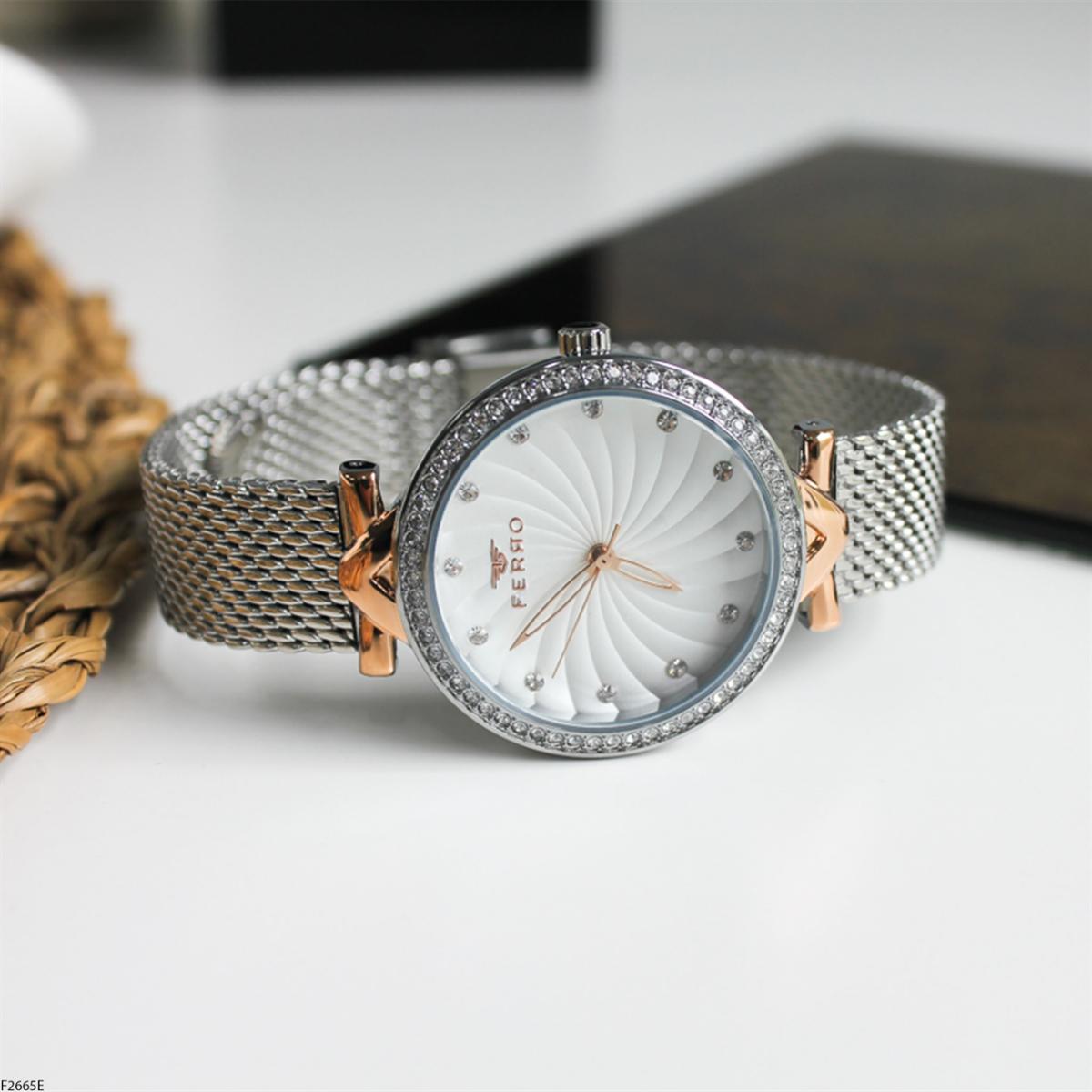 Ferro F2665E 36 mm Gri Metal Kordon Analog Kadın Kol Saati