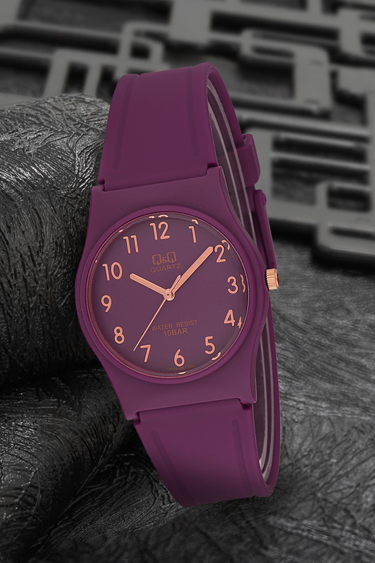Q&Q 3P630 36 mm Mürdüm Silikon Kordon Analog Kadın Kol Saati