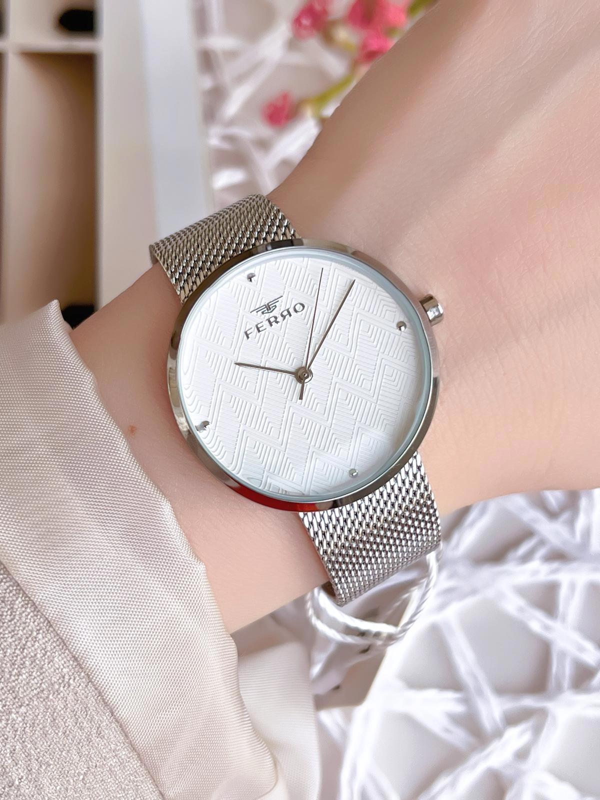 Ferro 81753 36 mm Gri Hasır Kordon Analog Kadın Kol Saati