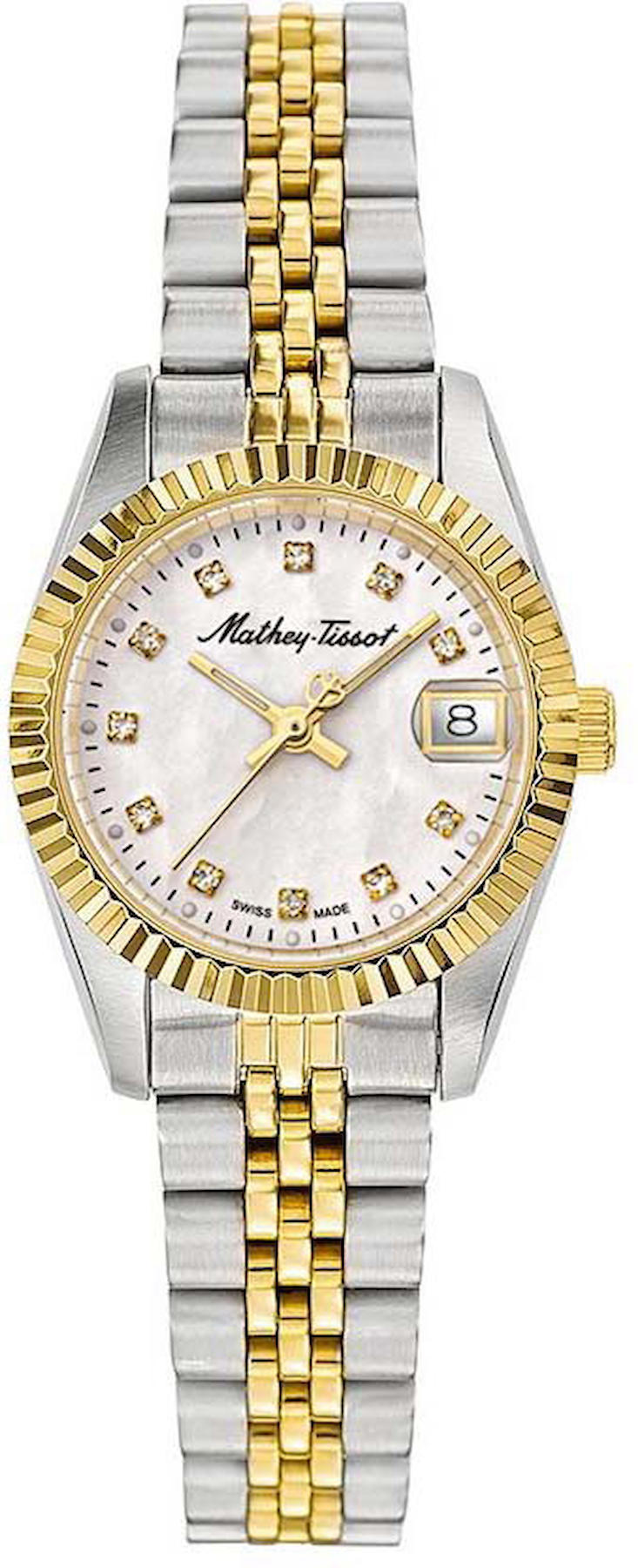 Mathey-Tissot D710BI Takvimli 36 mm Altın Çelik Kordon Analog Kadın Kol Saati