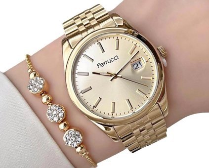 Ferrucci Takvimli 36 mm Altın Çelik Kordon Analog Kadın Kol Saati