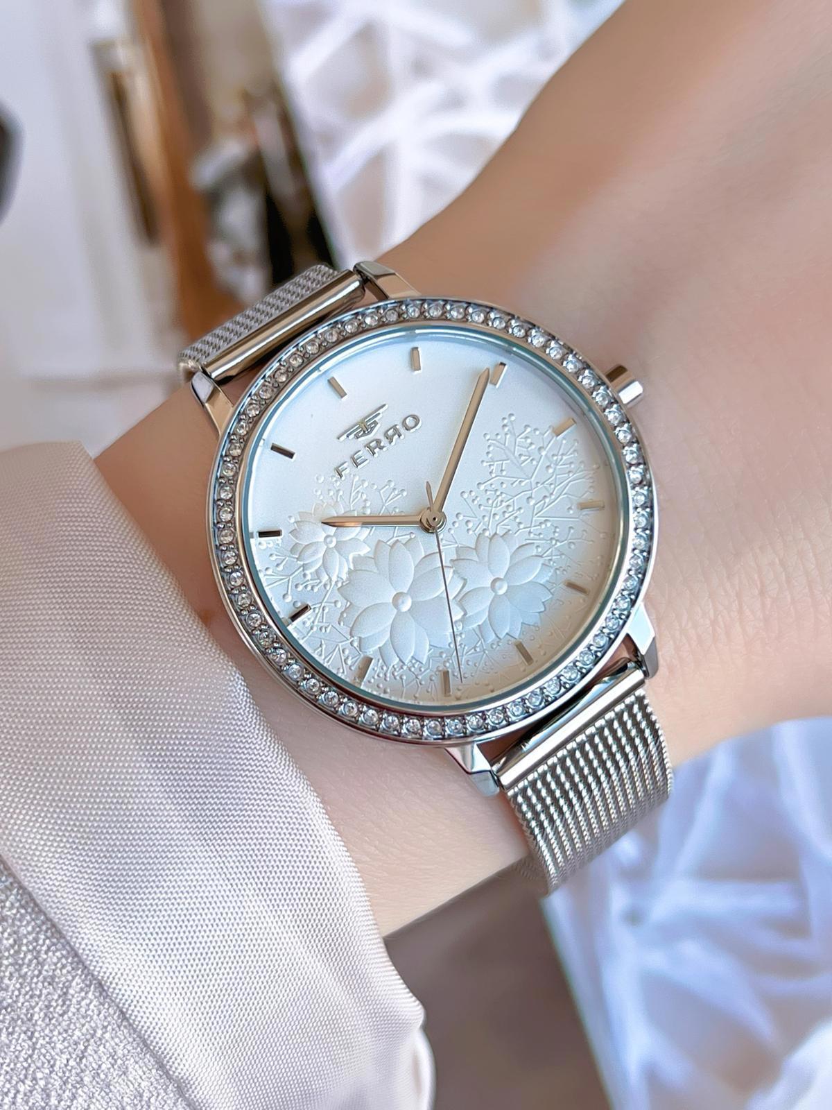 Ferro 21242 36 mm Gri Hasır Kordon Analog Kadın Kol Saati