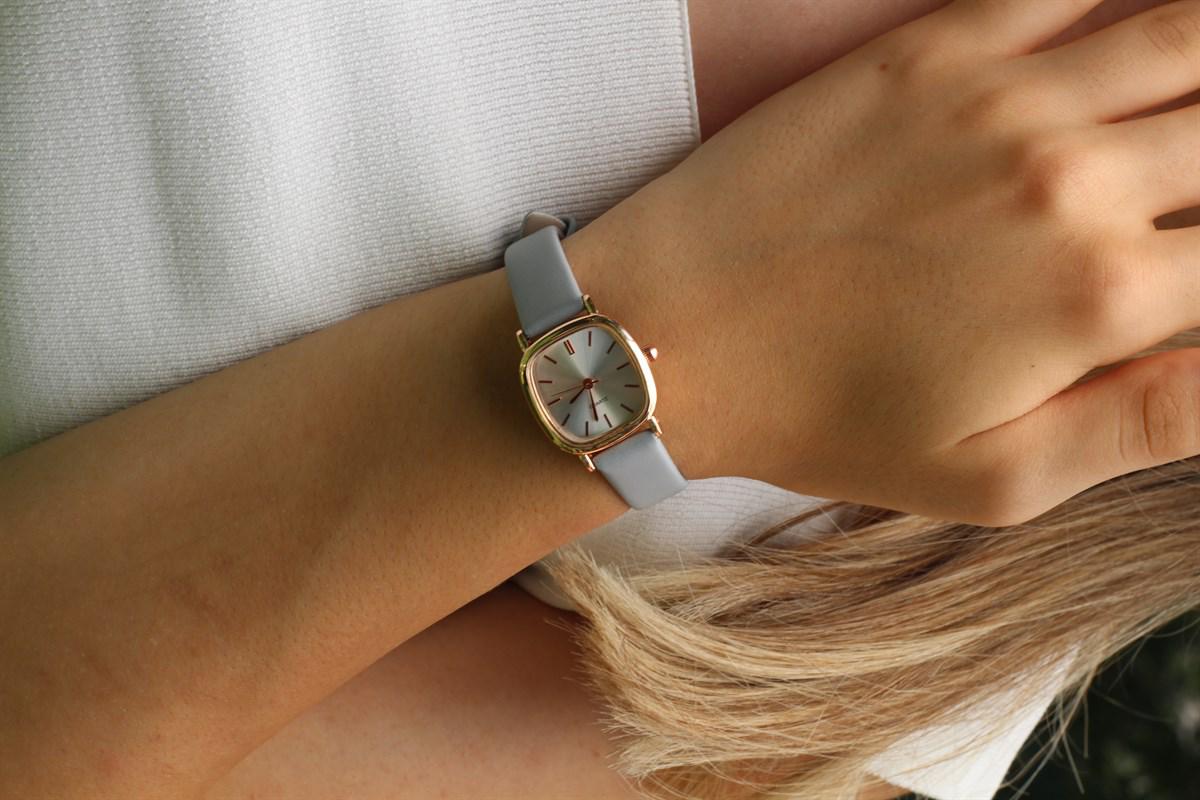 Laydi.Mo 34 mm Gri Deri Kordon Analog Kadın Kol Saati