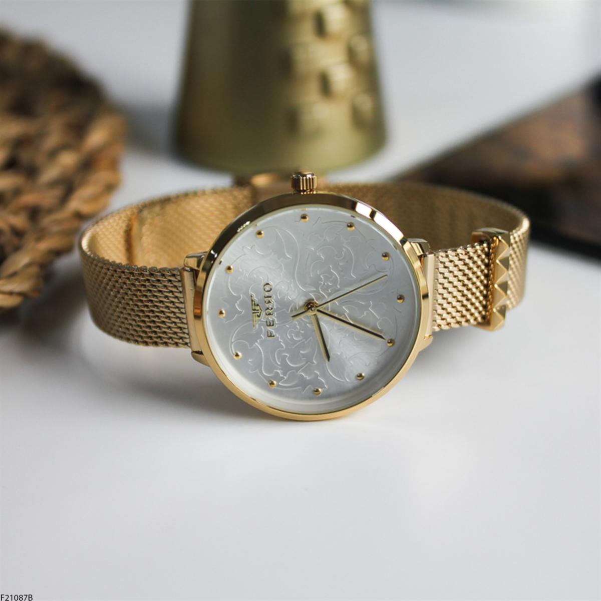 Ferro F21087B 36 mm Altın Metal Kordon Analog Kadın Kol Saati