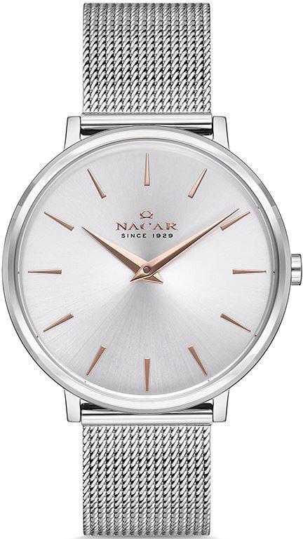 Nacar 18-3914B795-ASRM 35 mm Gri Hasır Kordon Analog Kadın Kol Saati