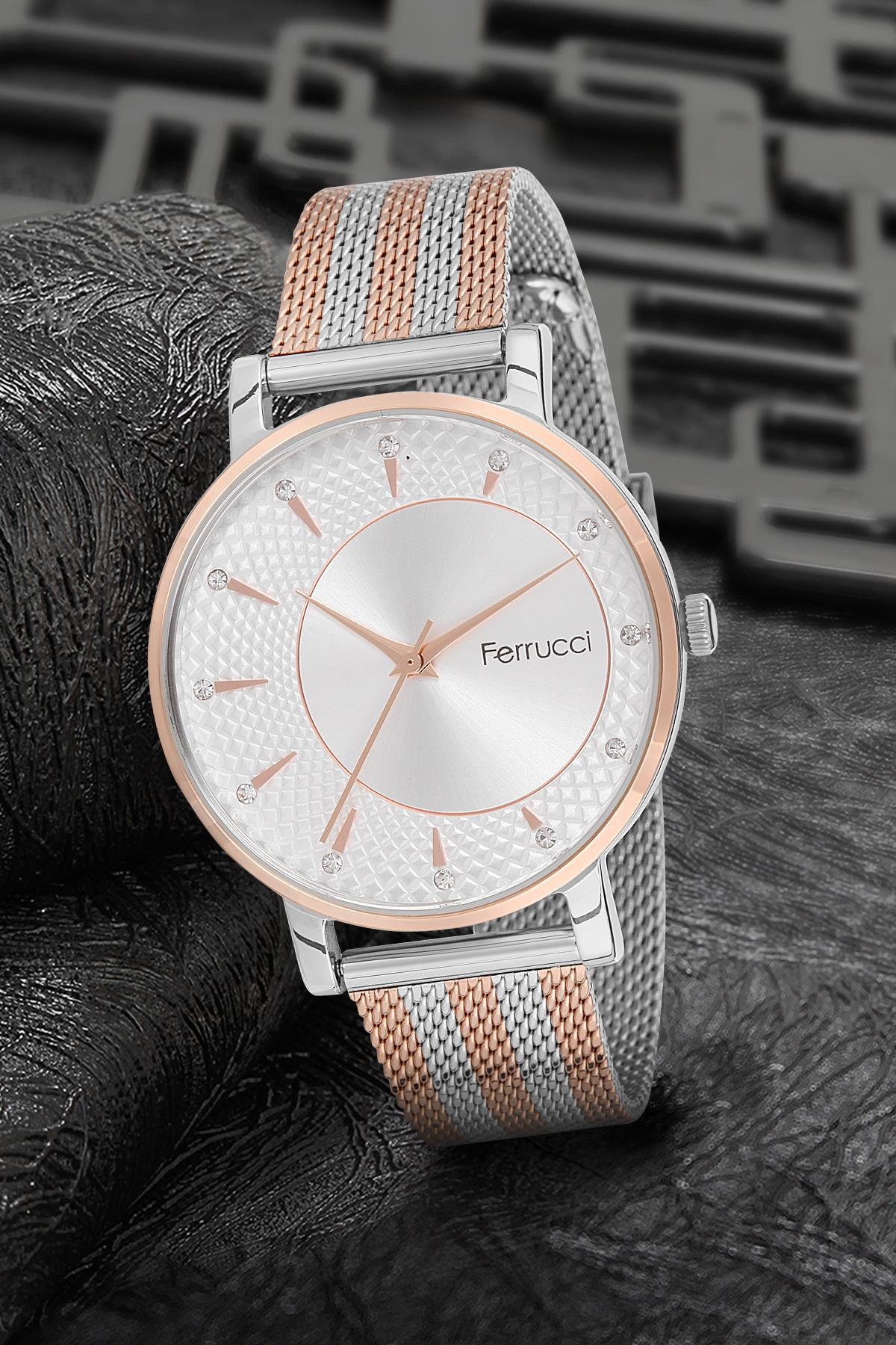 Ferrucci 9FM2497 36 mm Gri-Rose Gold Metal Kordon Analog Kadın Kol Saati