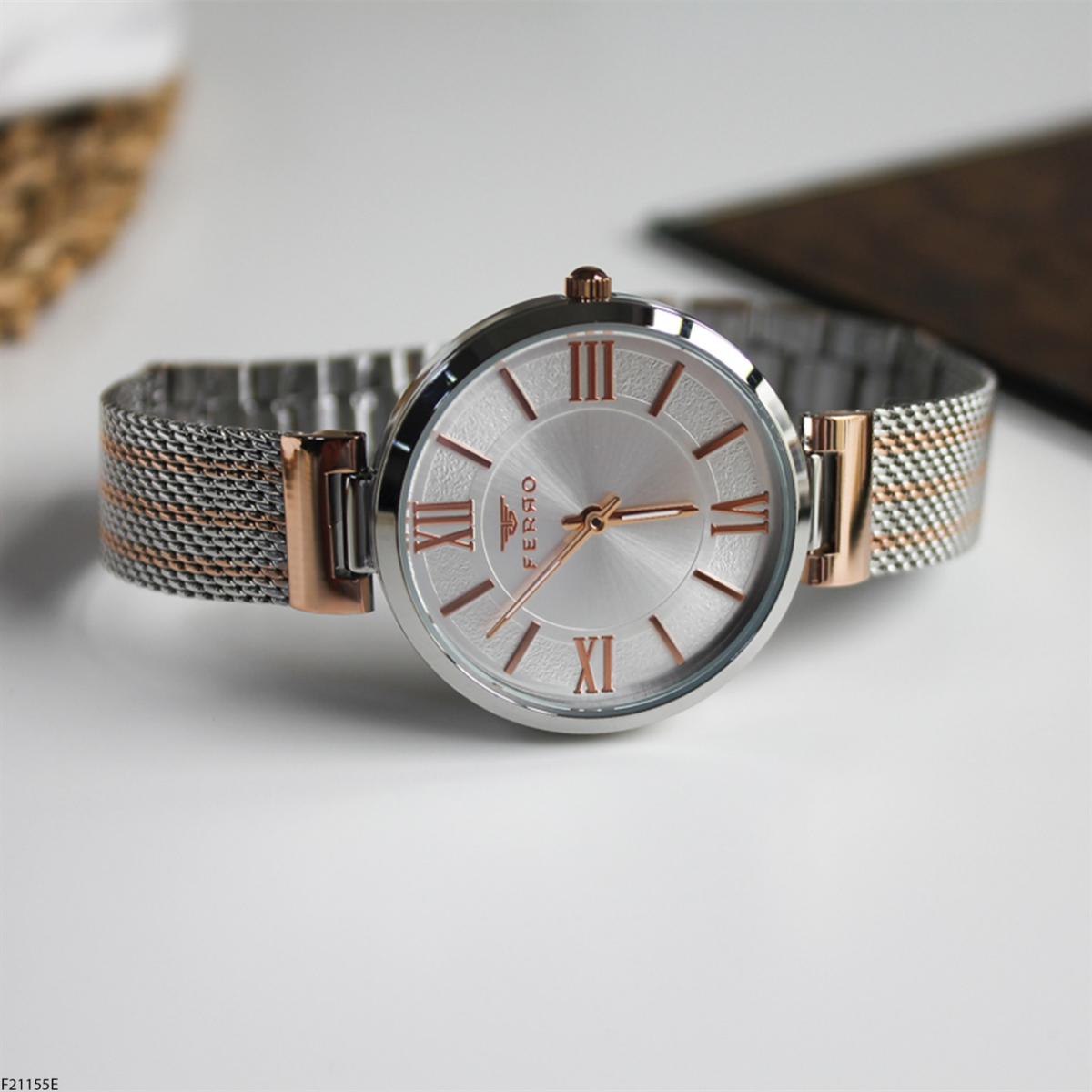 Ferro F21155E 36 mm Gri Metal Kordon Analog Kadın Kol Saati