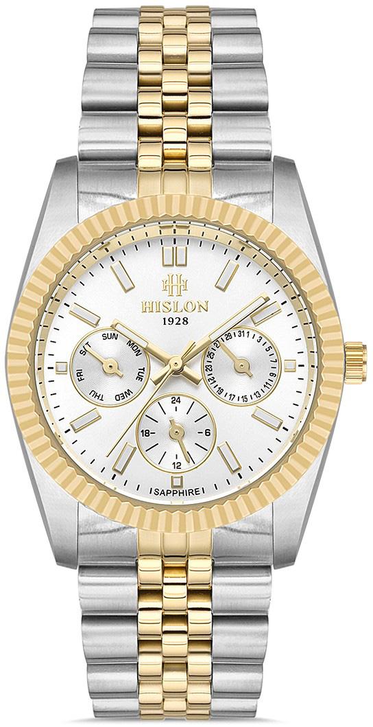Hislon QT118T-02SG Takvimli 36 mm Altın-Gri Çelik Kordon Analog Kadın Kol Saati