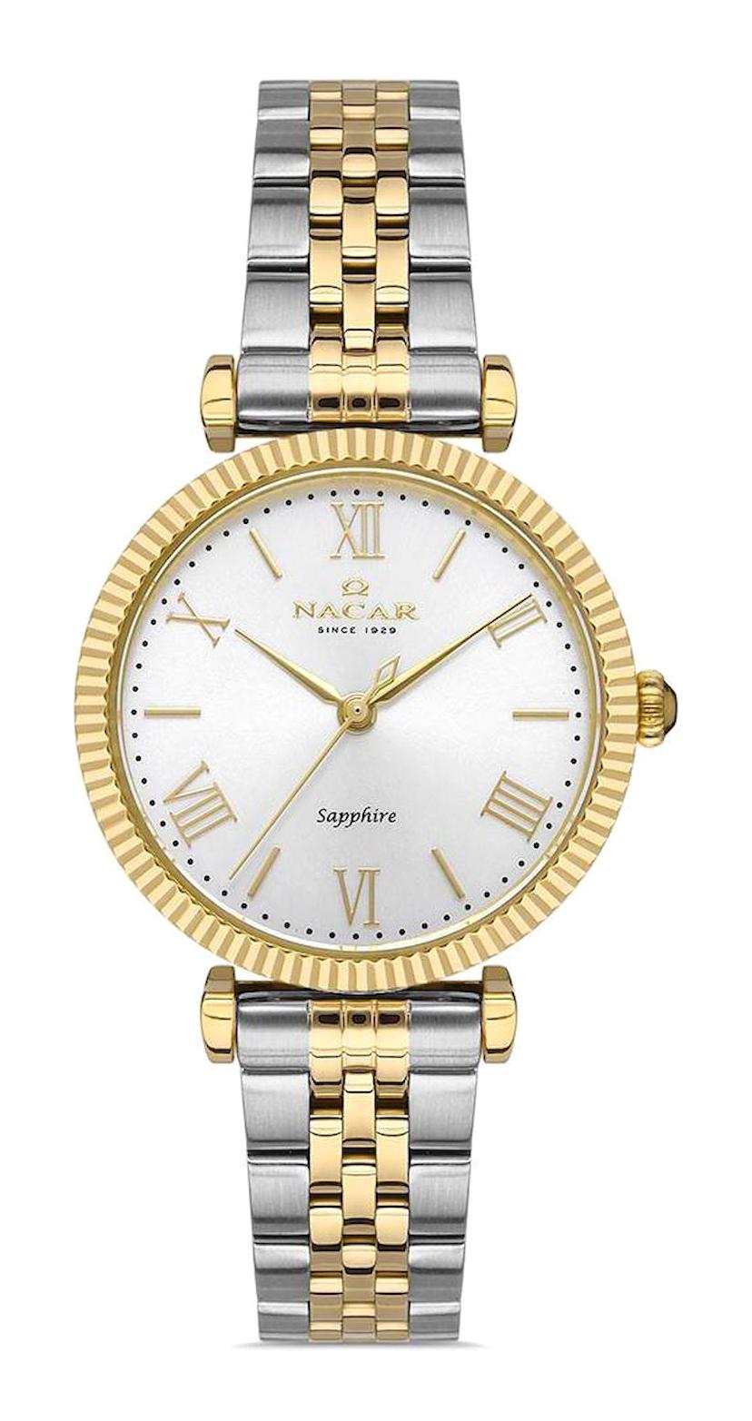 Nacar 39B553-CSM 32 mm Altın-Gri Metal Kordon Analog Kadın Kol Saati
