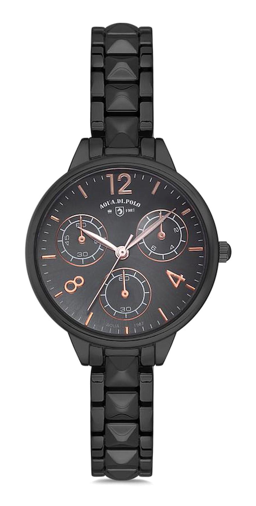 Aqua Di Polo APSV1-A6432-KM333 35 mm Siyah Metal Kordon Analog Kadın Kol Saati