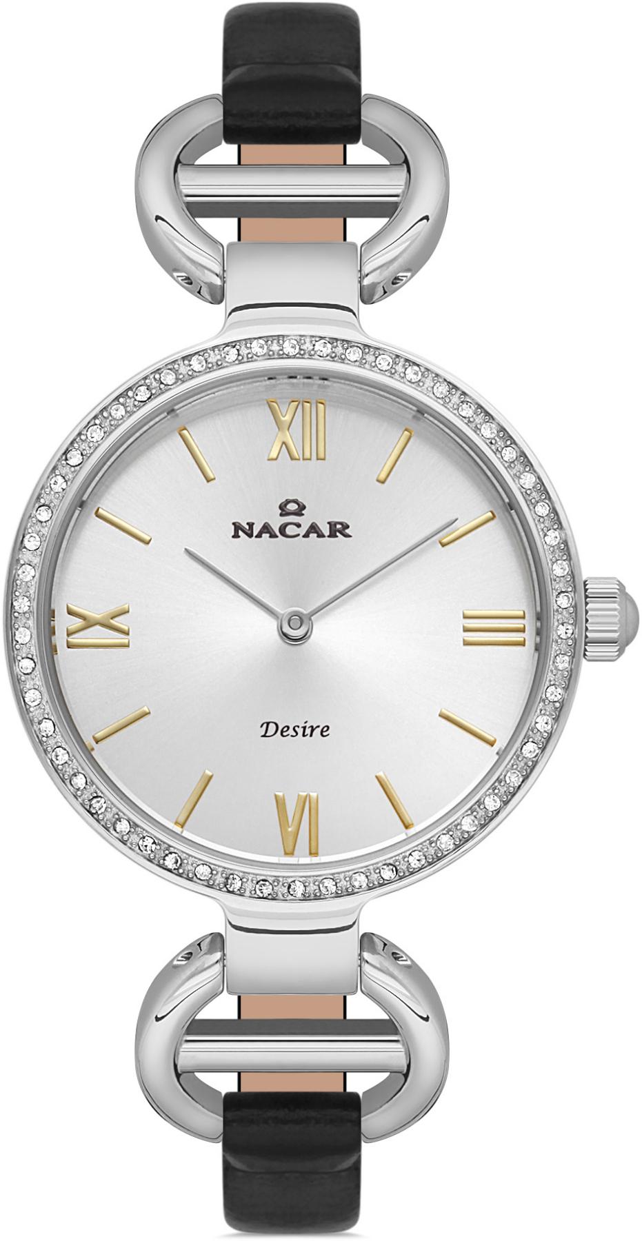 Nacar 10-3931013-ASCL1S 34 mm Siyah Deri Kordon Analog Kadın Kol Saati