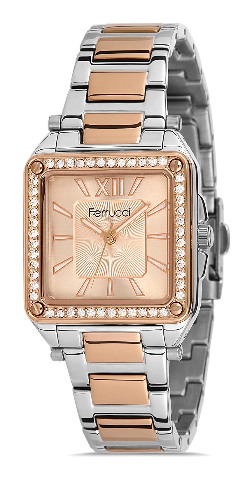 Ferrucci FFQ111614.A4 35 mm Gri-Rose Gold Metal Kordon Analog Kadın Kol Saati