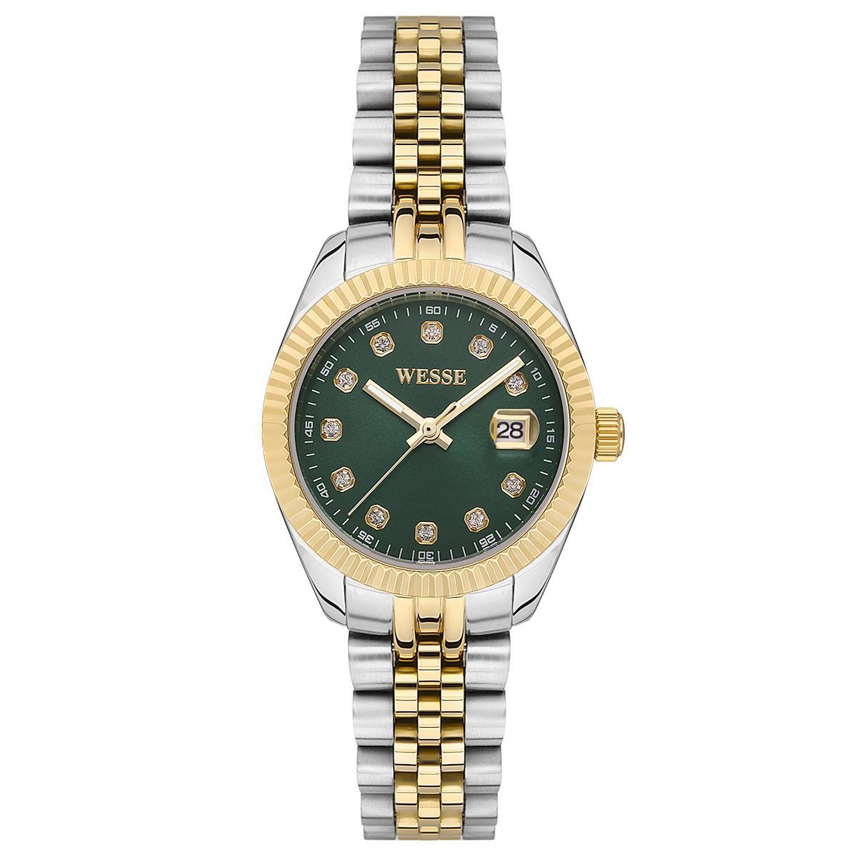 Wesse WWL302807 Takvimli 28 mm Altın-Gri Çelik Kordon Analog Kadın Kol Saati