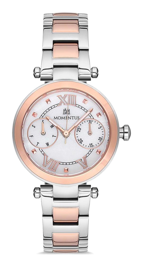 Momentus CS374T-02SR Takvimli 32 mm Gri-Rose Gold Çelik Kordon Analog Kadın Kol Saati