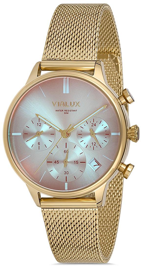 Vialux LY510G-02SX Takvimli 35.5 mm Altın Çelik Kordon Analog Kadın Kol Saati