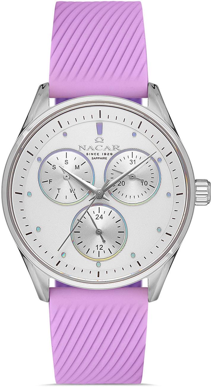 Nacar 34-39B267-ASS8 Takvimli 36 mm Mor Silikon Kordon Analog Kadın Kol Saati