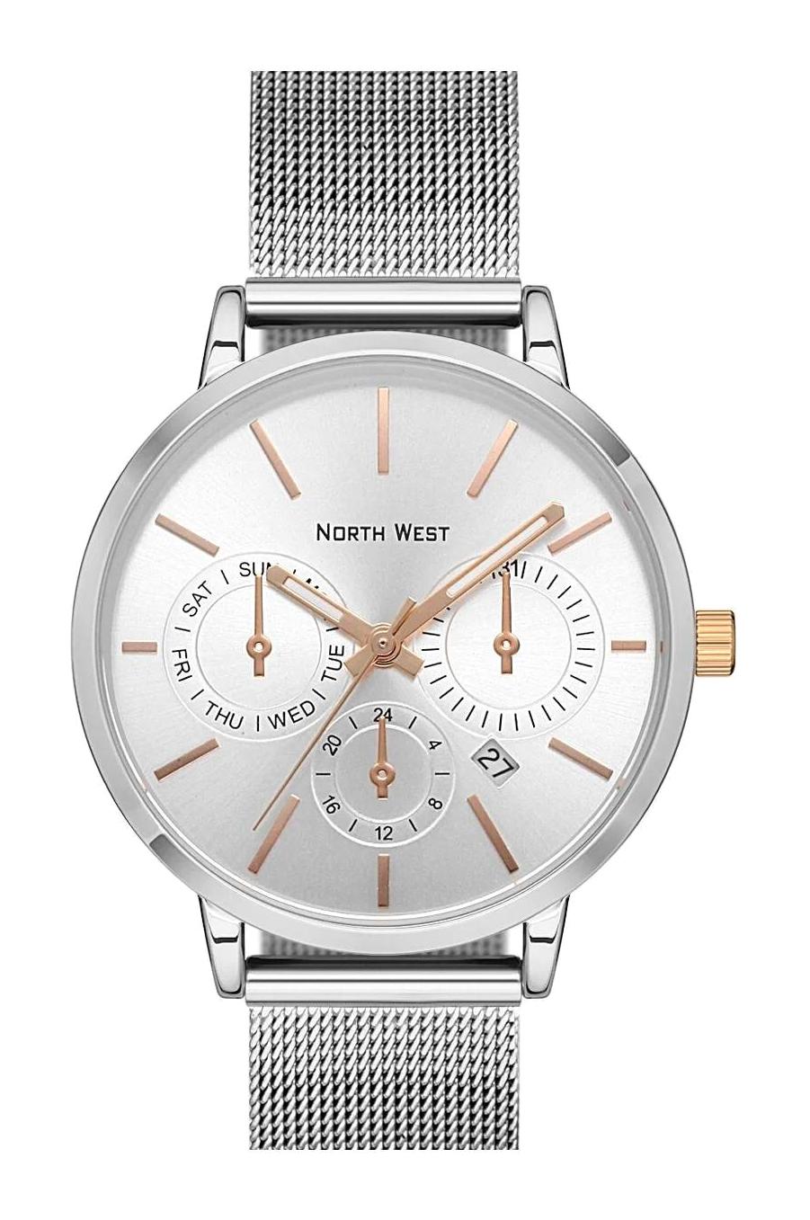 Northwest NW-2113-E Takvimli 41-45 mm Gri Hasır Kordon Analog Kadın Kol Saati