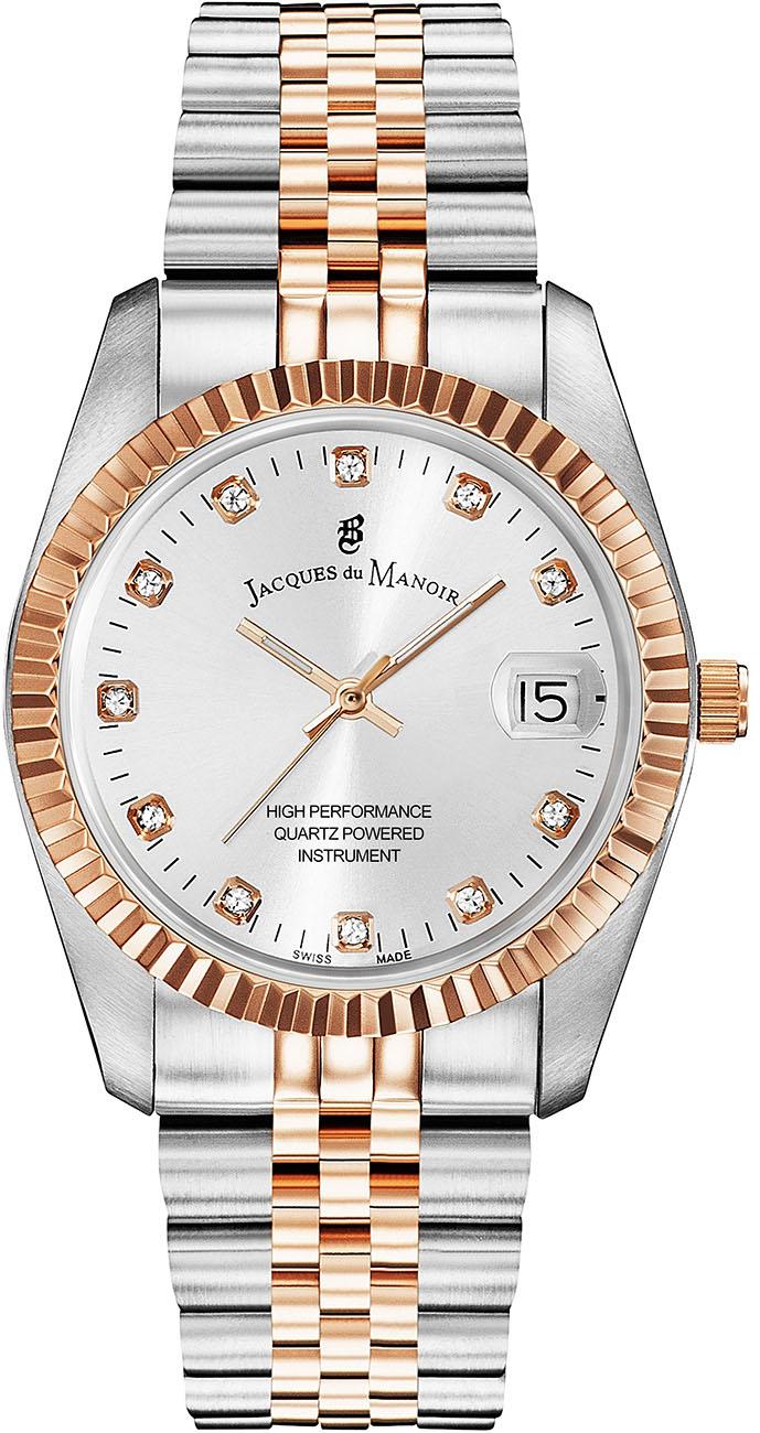 Jacques Du Manoir NRO.23 Takvimli 36 mm Gri-Rose Gold Çelik Kordon Analog Kadın Kol Saati