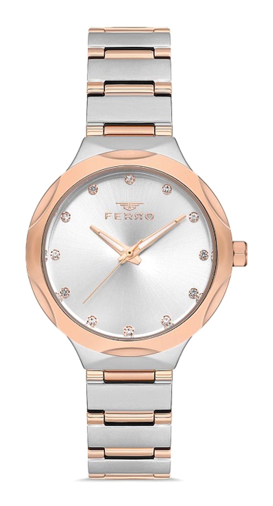Ferro FL40114A-E 32 mm Gri-Rose Gold Metal Kordon Analog Kadın Kol Saati