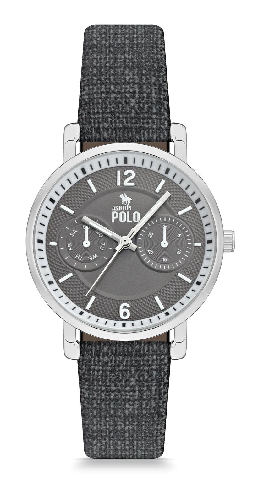 Ashton Polo ZBC13001C 38 mm Antrasit Deri Kordon Analog Kadın Kol Saati