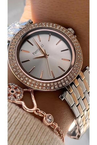 Ferrucci 40 mm Altın-Gri Çelik Kordon Analog Kadın Kol Saati