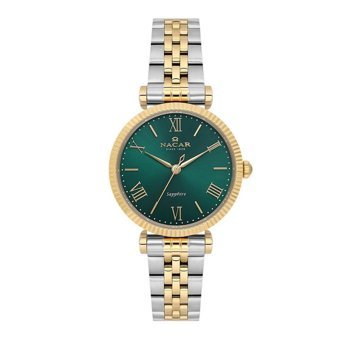 Nacar NC34-39B553-CNM 32 mm Altın-Gri Çelik Kordon Analog Kadın Kol Saati