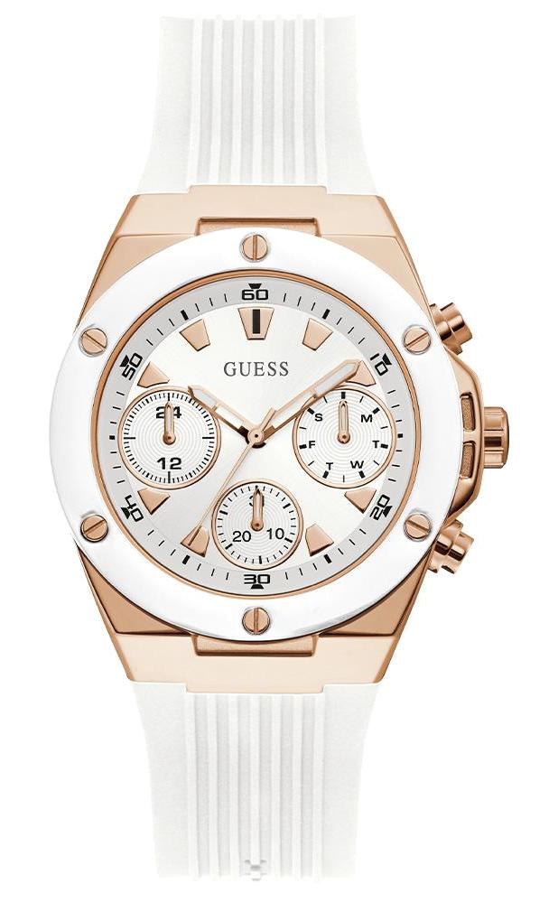 Guess GUGW0030L3 Takvimli 39 mm Altın - Beyaz Silikon Kordon Analog Kadın Kol Saati