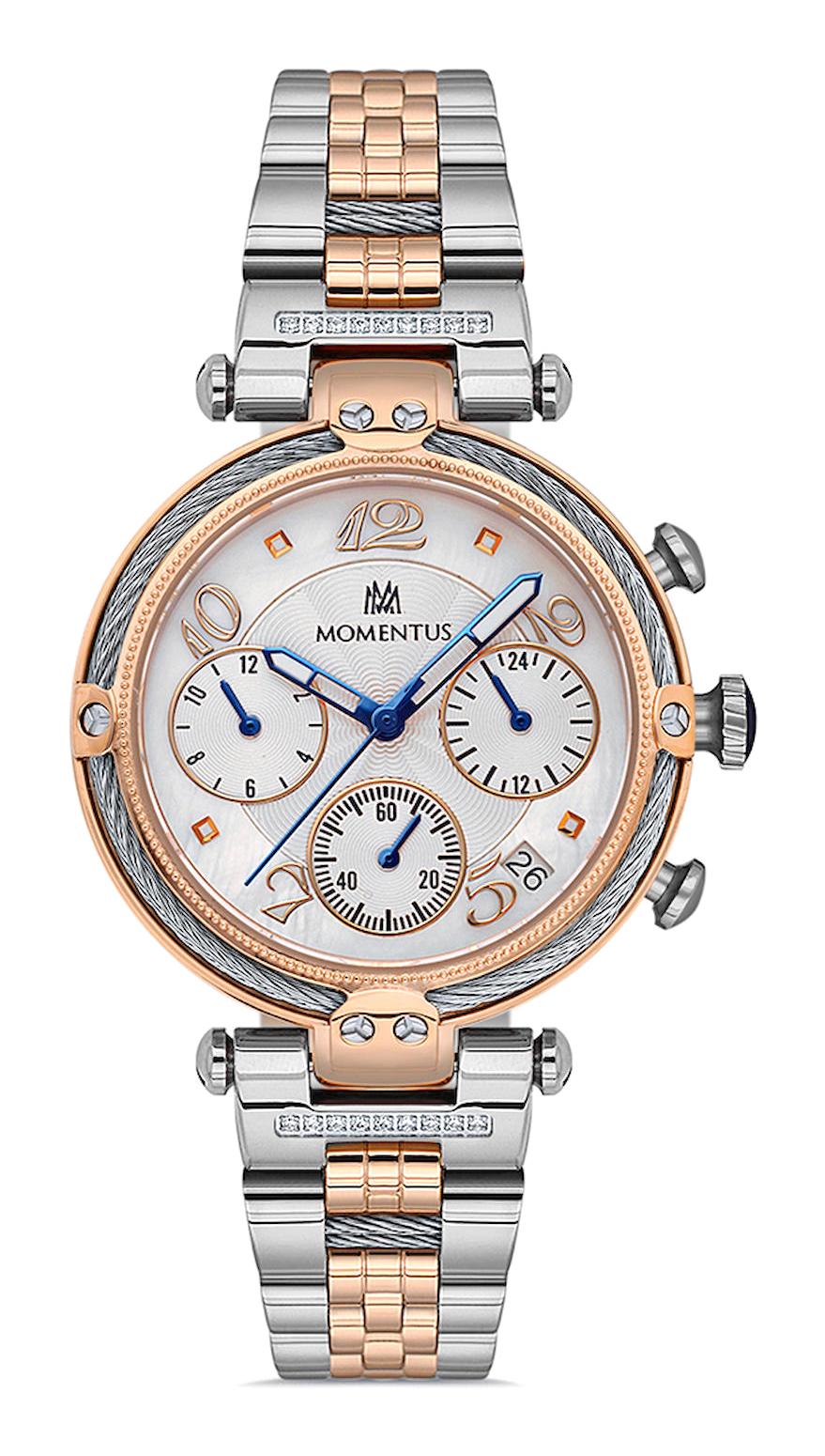 Momentus SS261T-02SR Takvimli 35 mm Gri-Rose Gold Çelik Kordon Analog Kadın Kol Saati