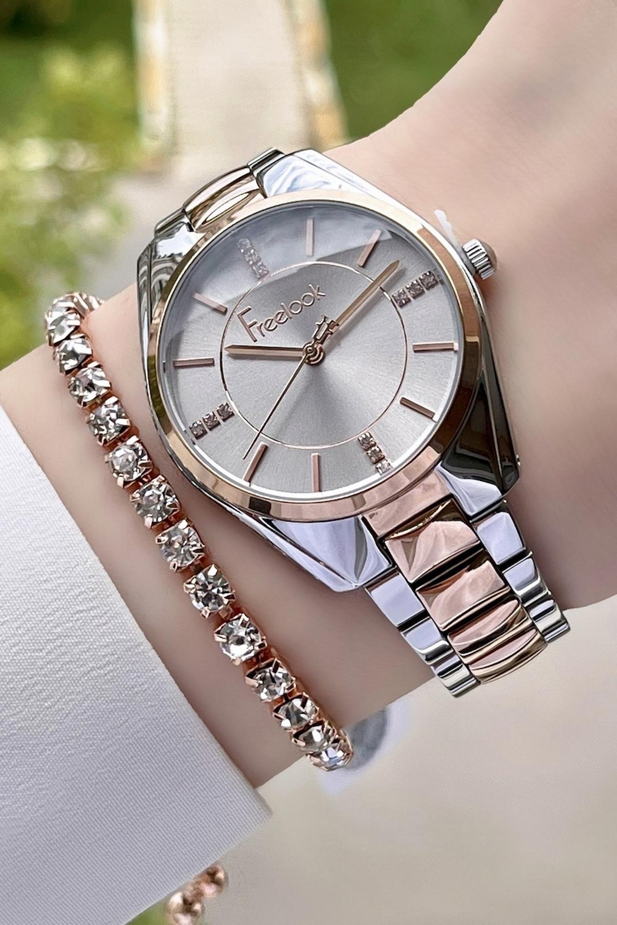 Freelook FLISTE17 35 mm Gri-Rose Gold Çelik Kordon Analog Kadın Kol Saati