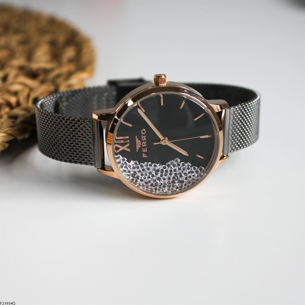 Ferro F21934Q 36 mm Siyah Metal Kordon Analog Kadın Kol Saati