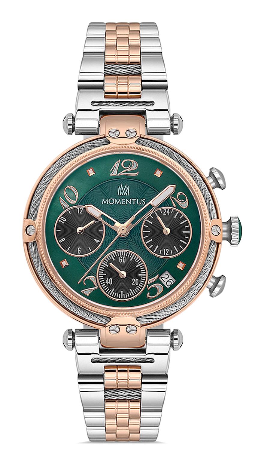 Momentus CS261T-15SR Takvimli 35 mm Gri-Rose Gold Çelik Kordon Analog Kadın Kol Saati