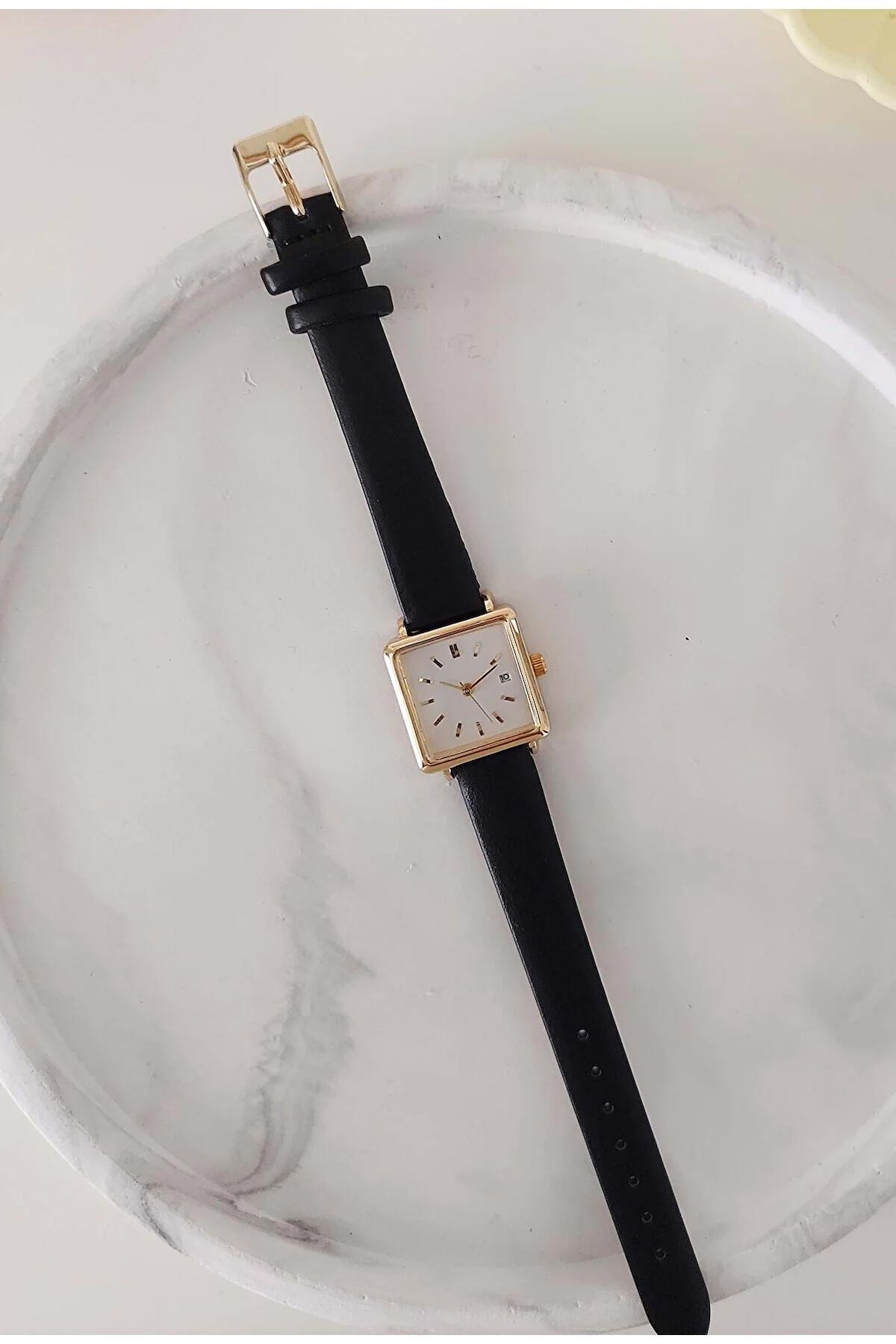 Storeay STA-050-100 Takvimli 36-40 mm Siyah Deri Kordon Analog Kadın Kol Saati