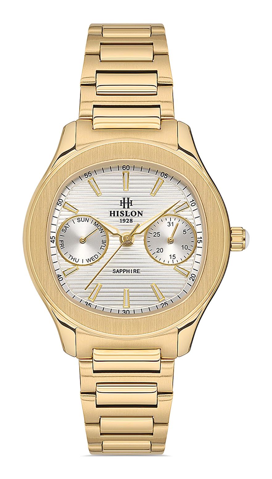 Hislon QT148G-02SG Takvimli 33 mm Altın Çelik Kordon Analog Kadın Kol Saati