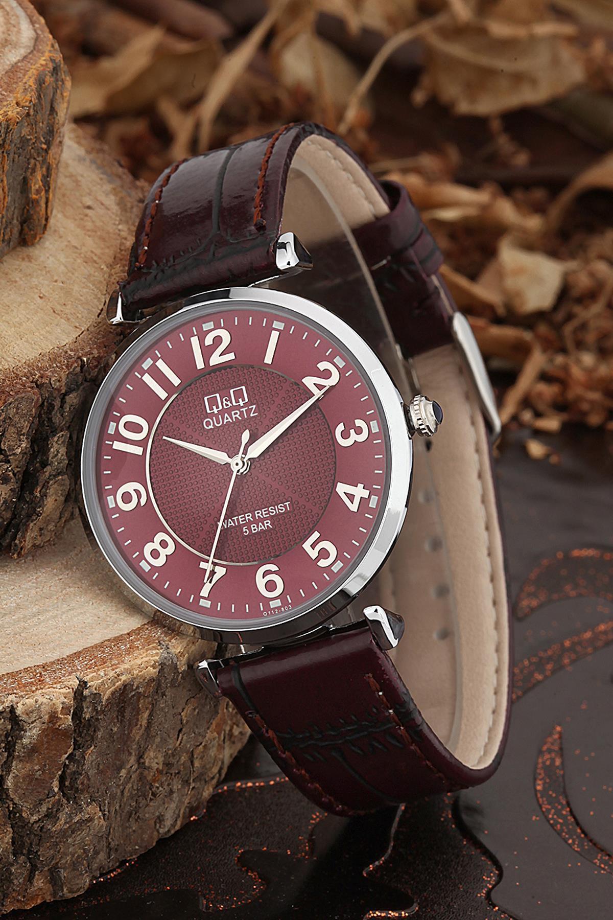 Q&Q 3B829 36 mm Bordo Deri Kordon Analog Kadın Kol Saati