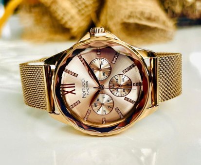 Ferrucci FC.14479FH.02 Takvimli 33 mm Rose Gold Çelik-Hasır Kordon Analog Kadın Kol Saati