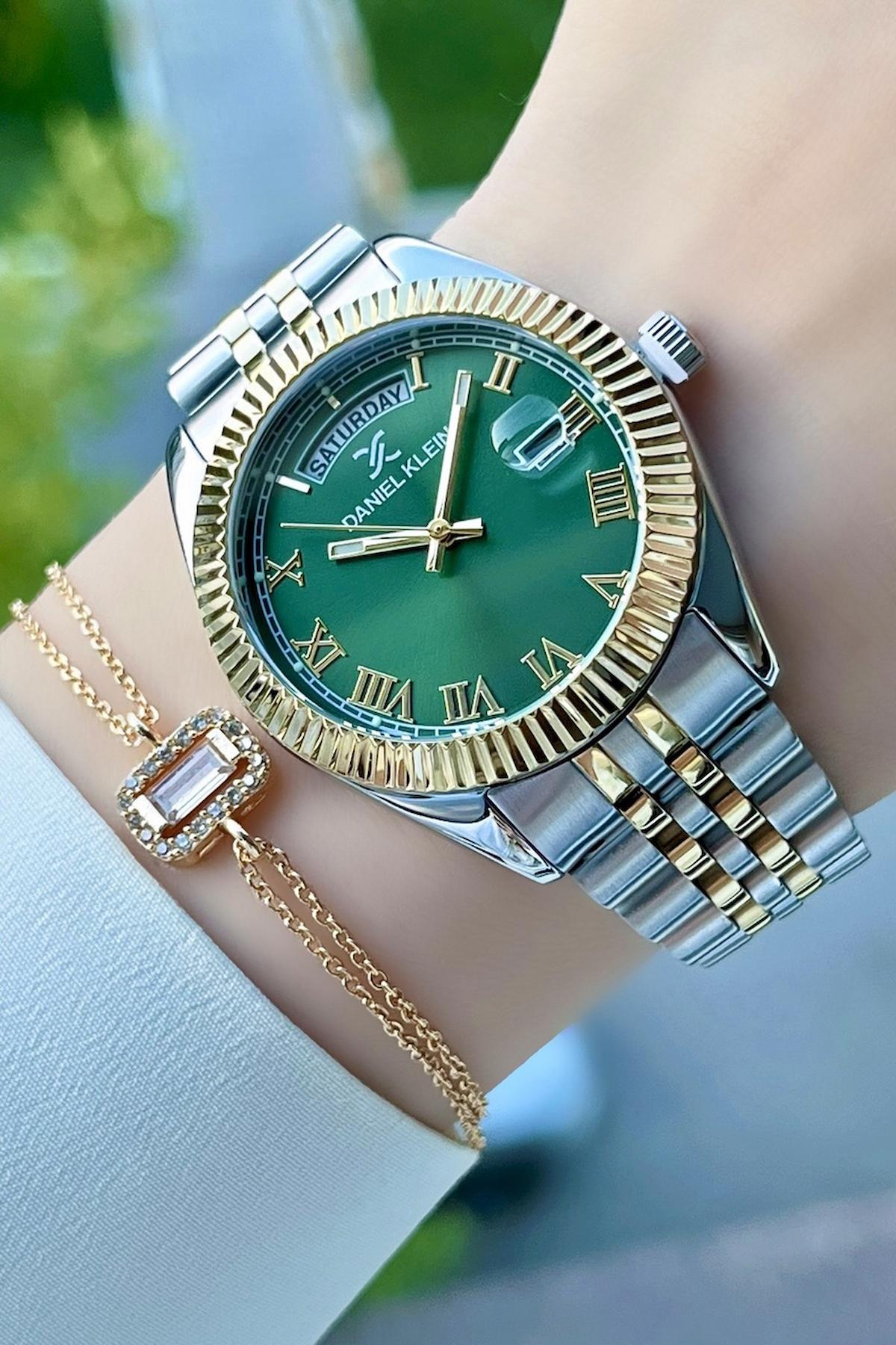 Daniel Klein DKISTE178 Takvimli 35 mm Altın-Gri Çelik Kordon Analog Kadın Kol Saati