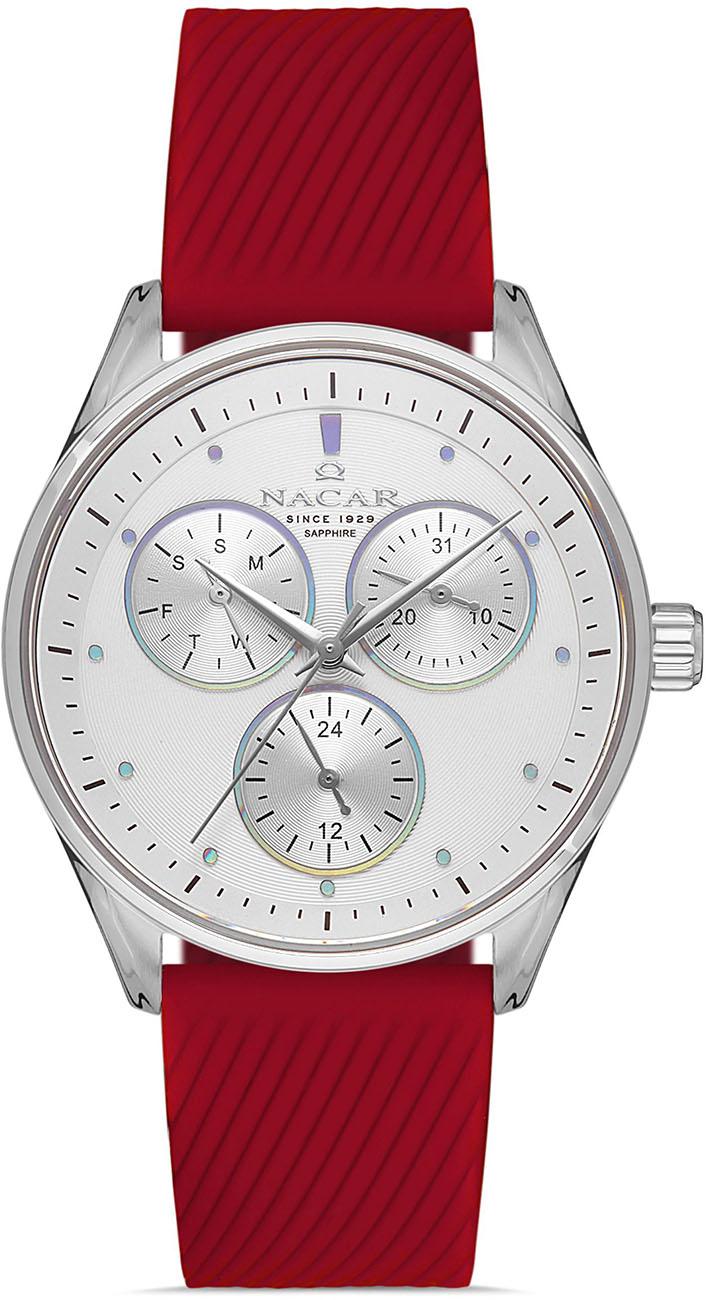 Nacar 34-39B267-ASS4 Takvimli 36 mm Kırmızı Silikon Kordon Analog Kadın Kol Saati