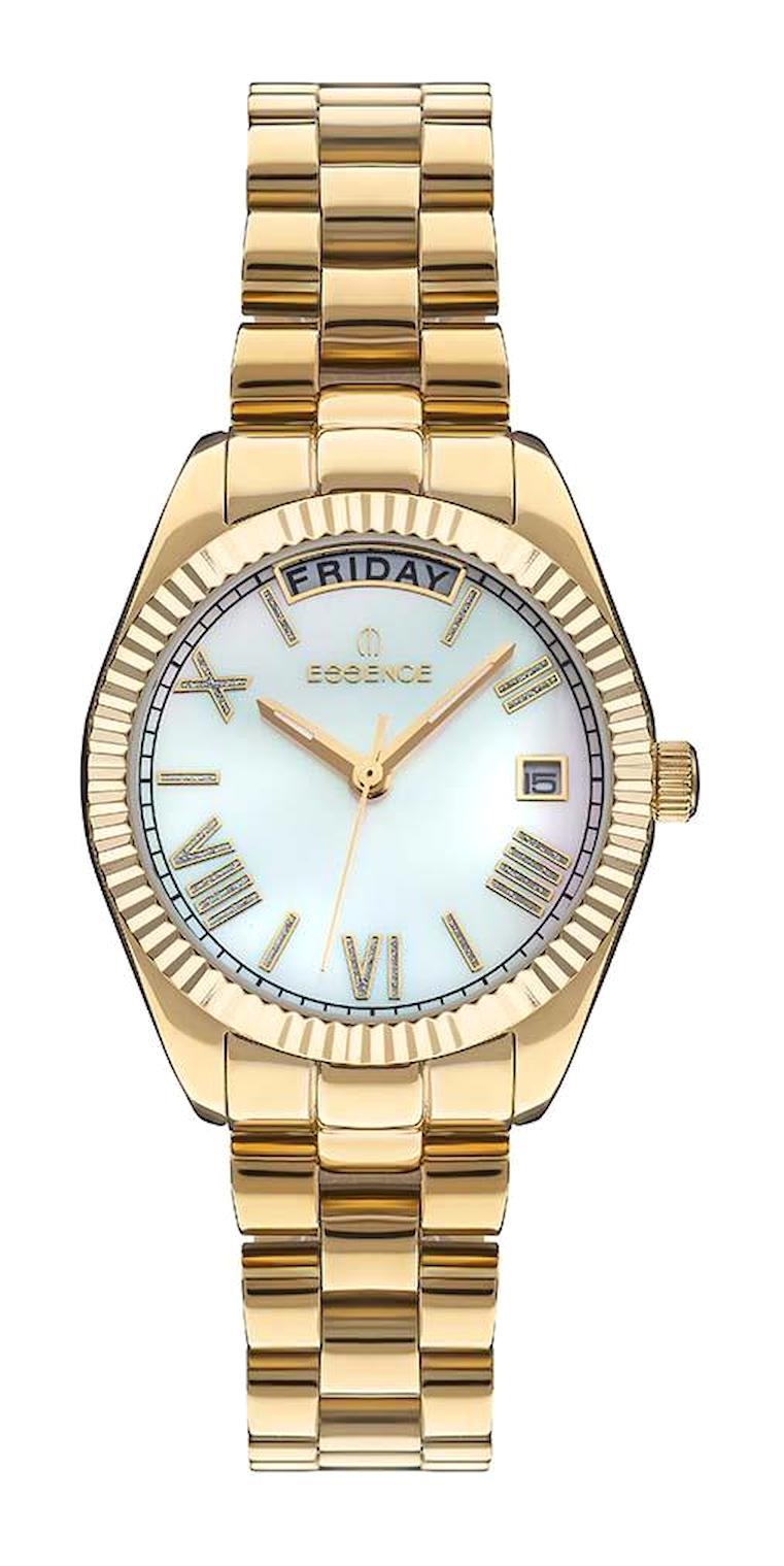 Essence ES6745FE.120 Takvimli 32 mm Altın Çelik Kordon Analog Kadın Kol Saati