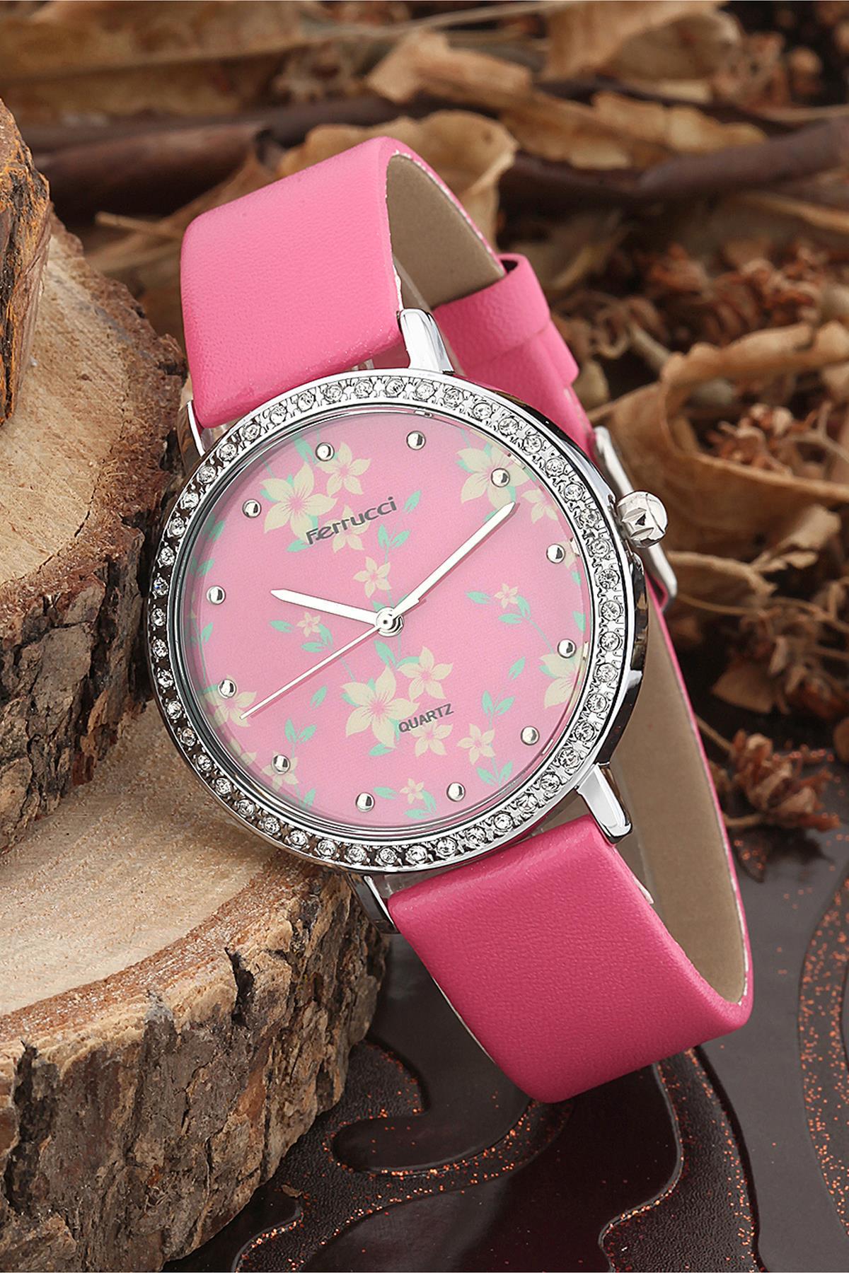 Ferrucci FRK882 39 mm Pembe Deri Kordon Analog Kadın Kol Saati