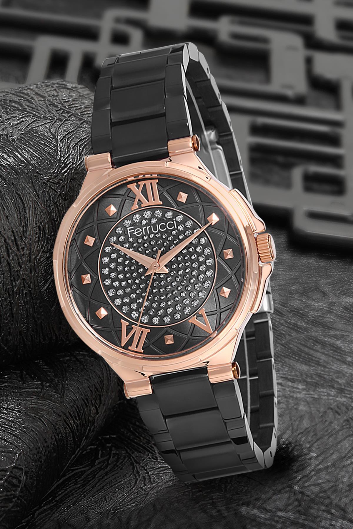 Ferrucci 9FM1611 38 mm Siyah Metal Kordon Analog Kadın Kol Saati