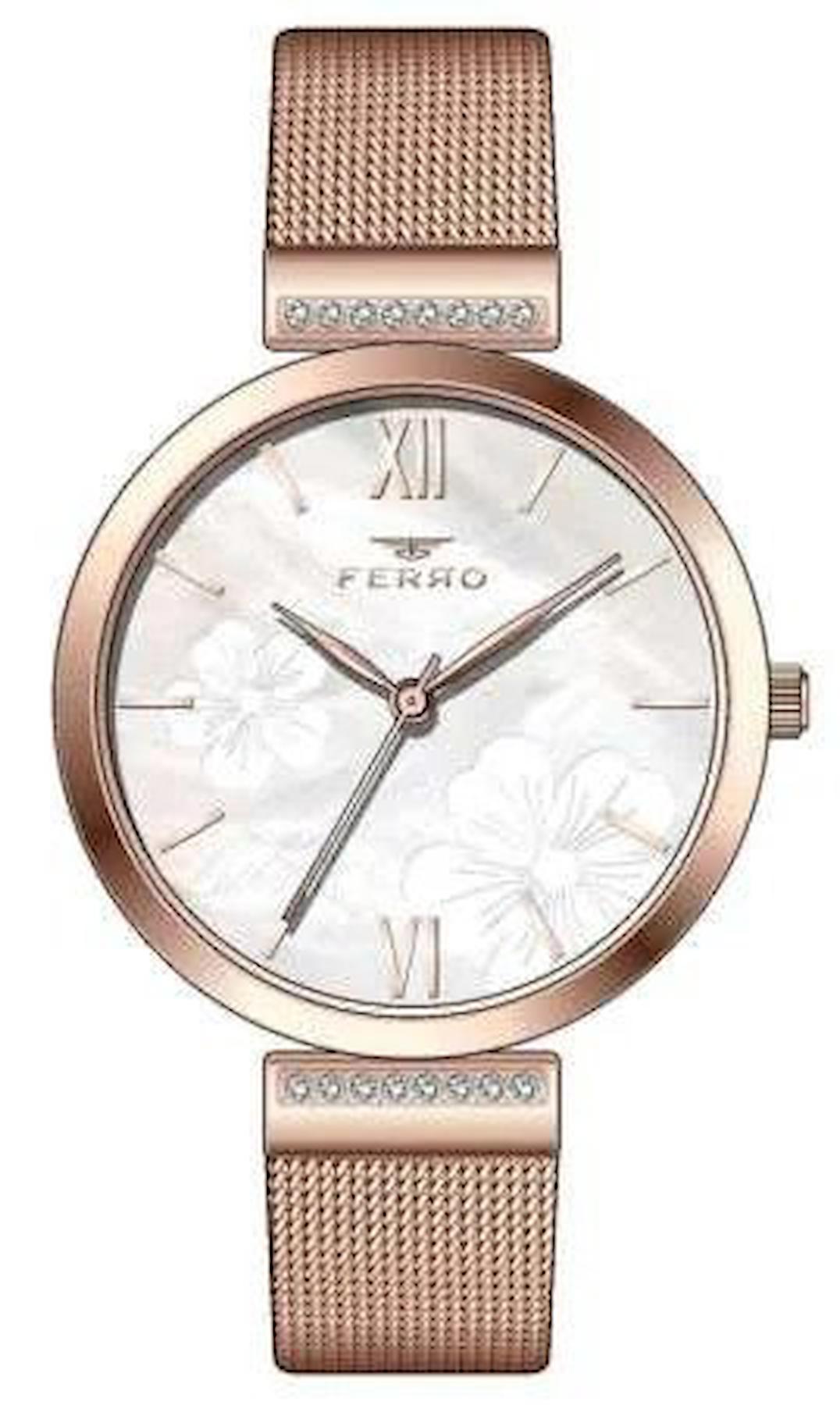 Ferro TH-F21209C-C 41 mm Rose Gold Hasır Kordon Analog Kadın Kol Saati
