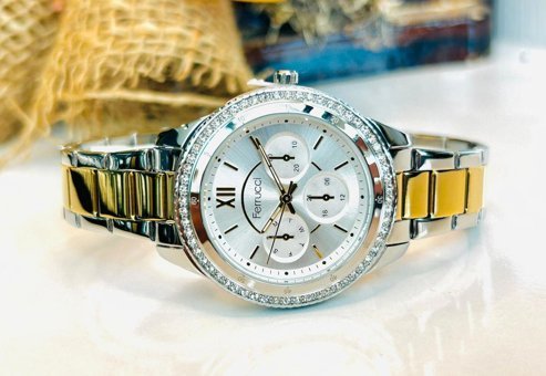 Ferrucci FC.14207M.05 Takvimli 33 mm Altın-Gri Çelik Kordon Analog Kadın Kol Saati