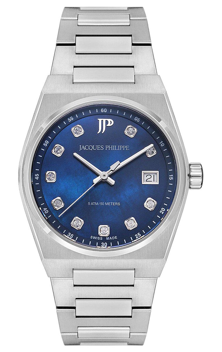 Jacques Philippe JPQLS521396S Takvimli 34 mm Gri Çelik Kordon Analog Kadın Kol Saati